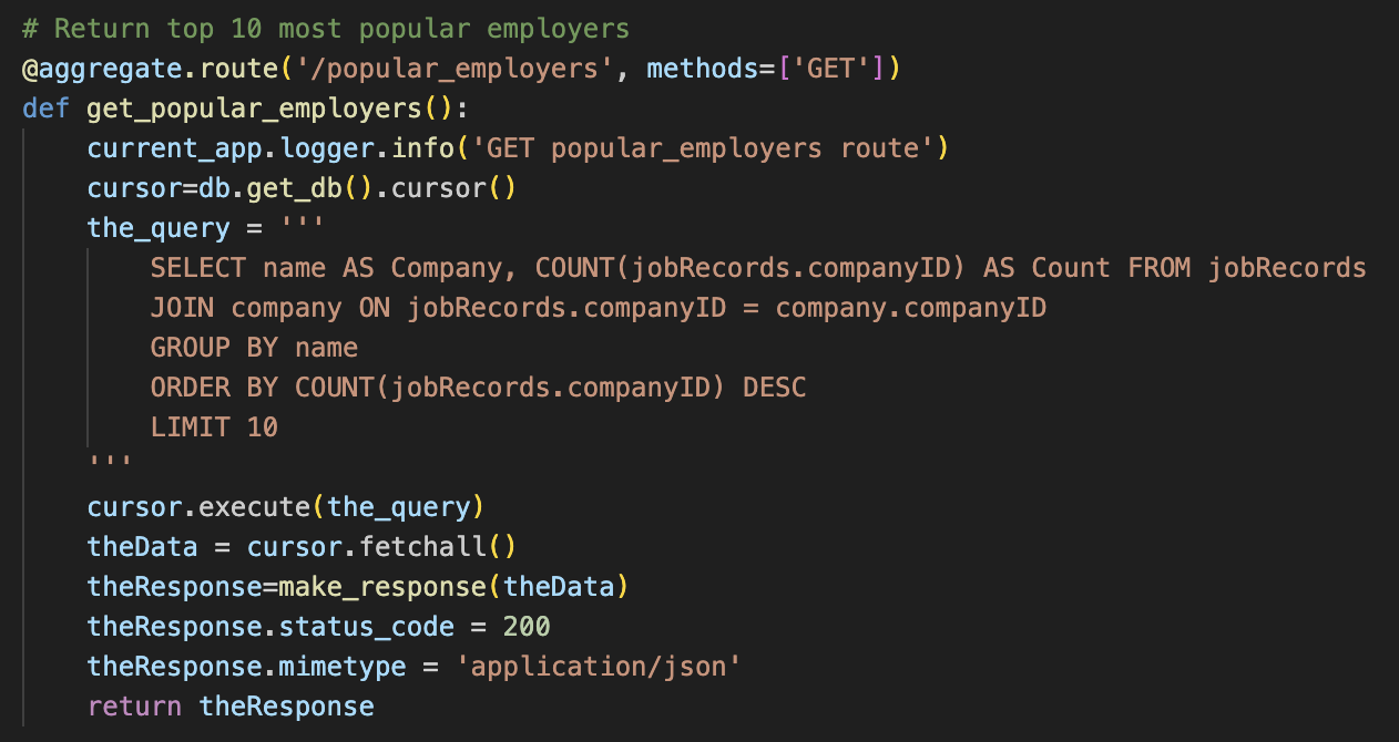 Example of a GET route for the aggregate data page